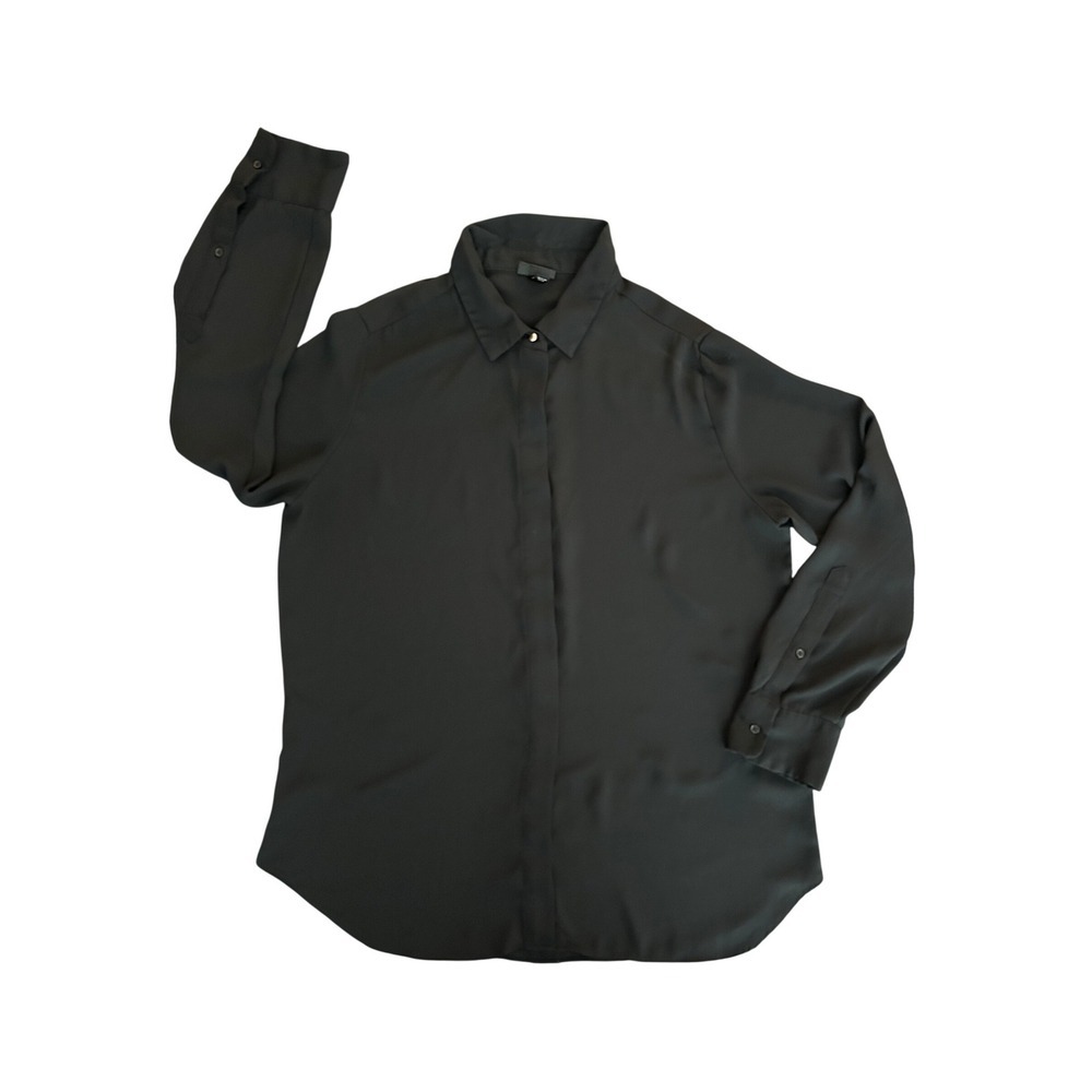 Mossimo Womens Black Long Sleeve Roll Tab Button Down Blouse Size Large L (1317)